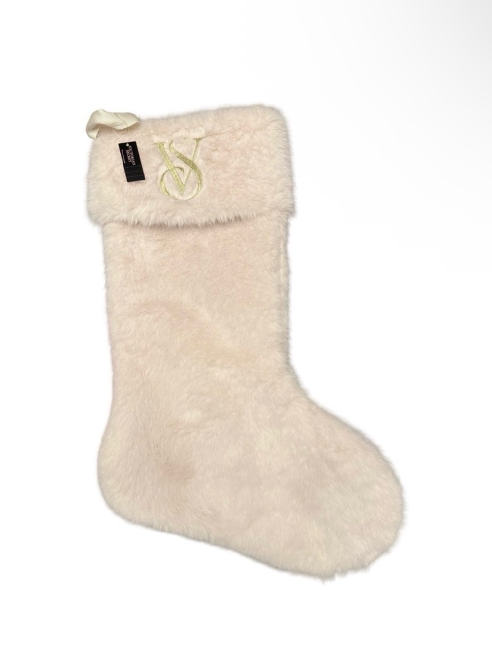 Victoria's Secret Gold Monogram Faux Fur Holiday Stocking NWT